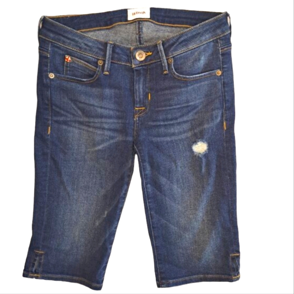 Hudson Viceroy Knee Short Bermuda Shorts Distressed Dark Wash Size 25